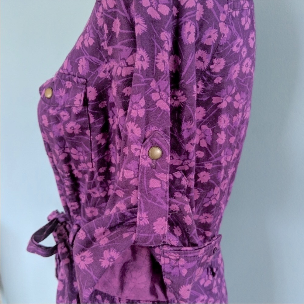 NWOT Merona Purple Floral 3/4 Sleeve Belted Shirt Dress with Pockets, Size L - Picture 6 of 14